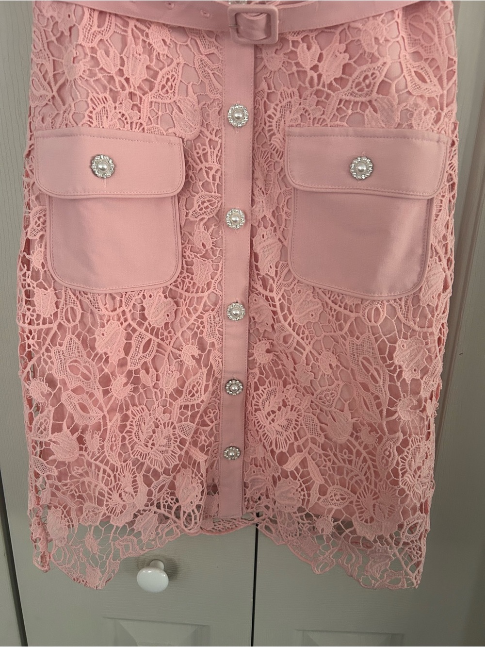 Pink Lace Belted Shirt Dress - Women's - Picture 4 of 8